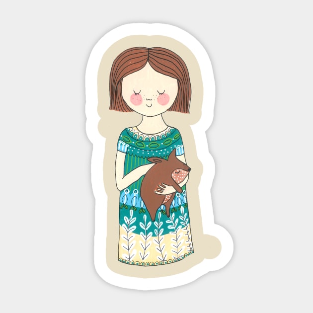 Girl with a wombat Sticker by DoodlesAndStuff